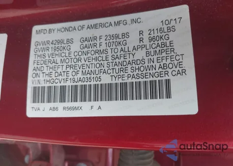 2018 Honda Accord Lx from USA, damaged, VIN 1HGCV1F19JA035105